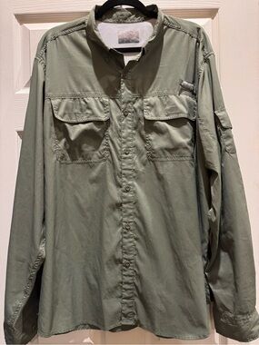 Ocean Coast Light Olive Green Men's Utility Vented Button-Up Jacket XL